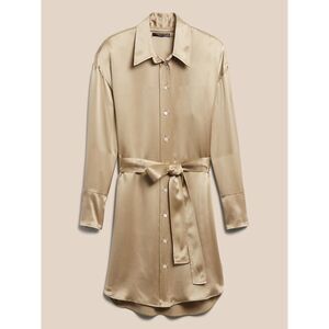 Banana Republic Muse 100% Silk Shirt Dress with Belt in Maverick Tan Small NWT